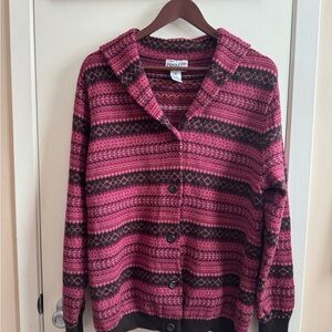 Pendleton Women Brown and Pink Knit Cardigan